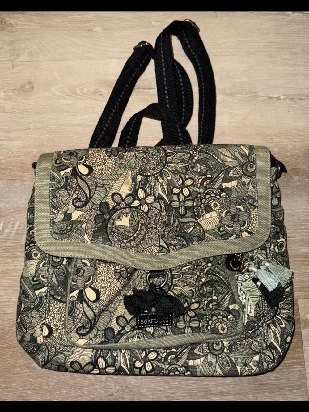 Sakroots Green Floral Canvas Crossbody Backpack